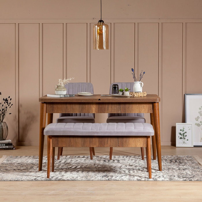 Hanah Home Banca Soho, Nogal Terciopelo Patas Carpe 110x40x46cm